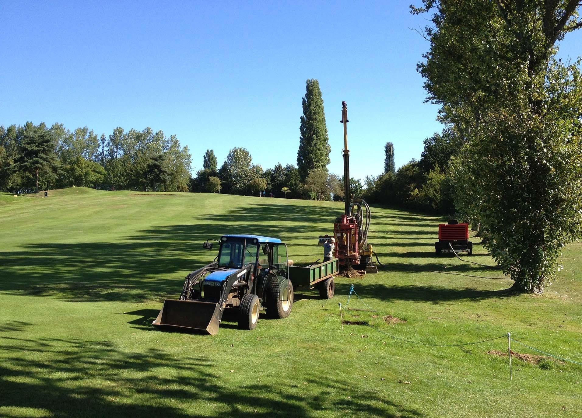A water bore hole being installed on a golf course